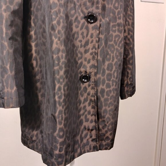 Gallery, Hooded Brown Animal Print Rain Coat Size Large, All Weather Coat/Jacket - Picture 7 of 16